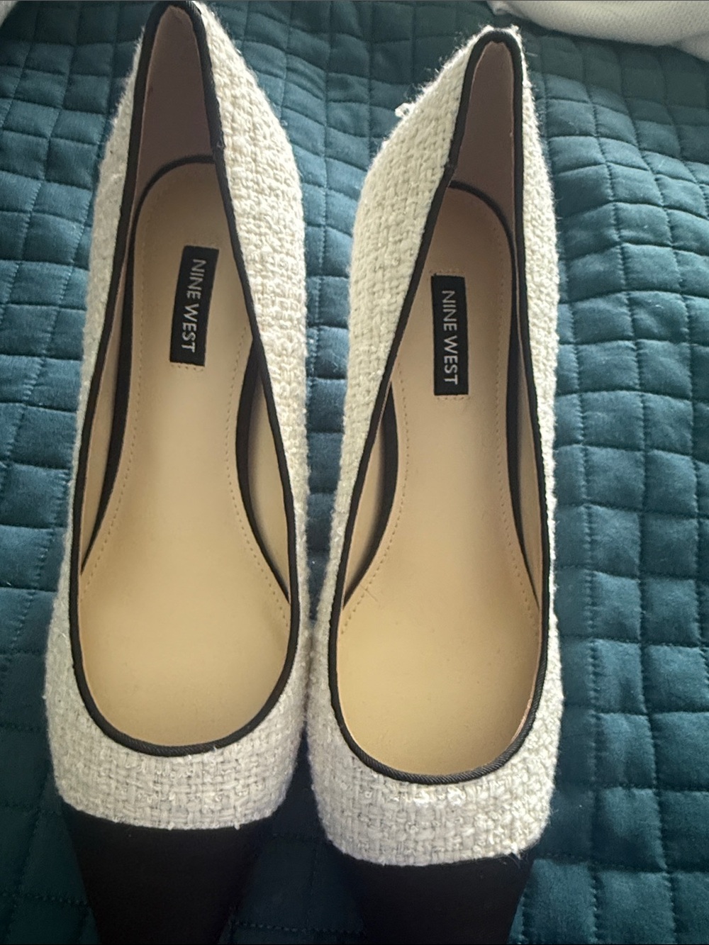 Nine West Cream Tweed Flats with Black Toe Trim